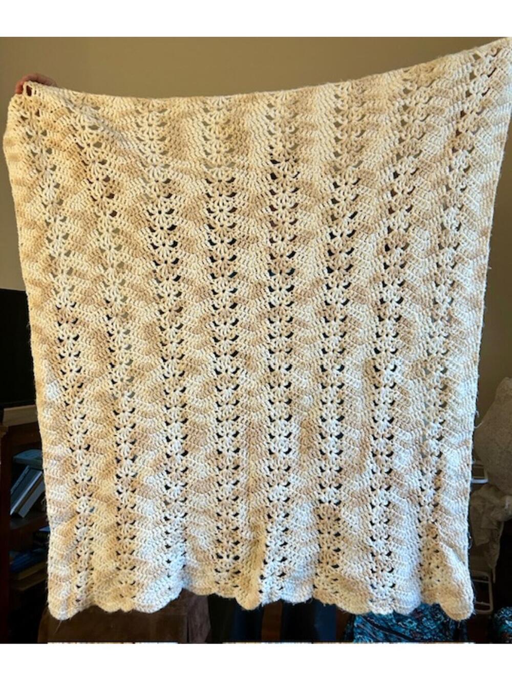 Cream Handmade Crochet Blanket Throw